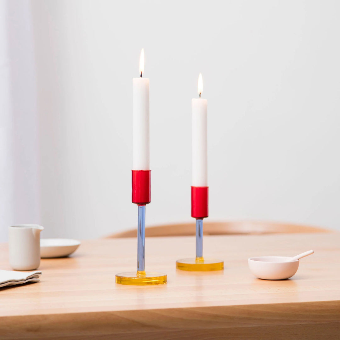 GLASS CANDLESTICK - dreifarbige Glas-KERZENSTÄNDER - Gelb Blau Rot | Block Design