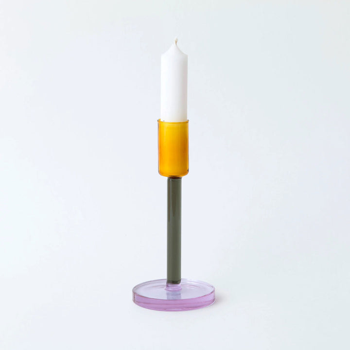 GLASS CANDLESTICK - dreifarbige Glas-KERZENSTÄNDER - Pink Grau Orange | Block Design