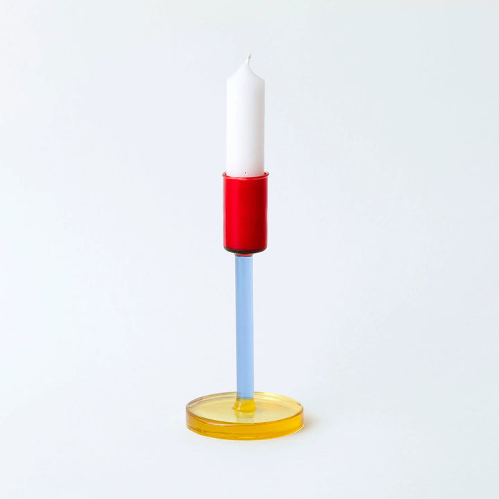 GLASS CANDLESTICK - dreifarbige Glas-KERZENSTÄNDER - Gelb Blau Rot | Block Design