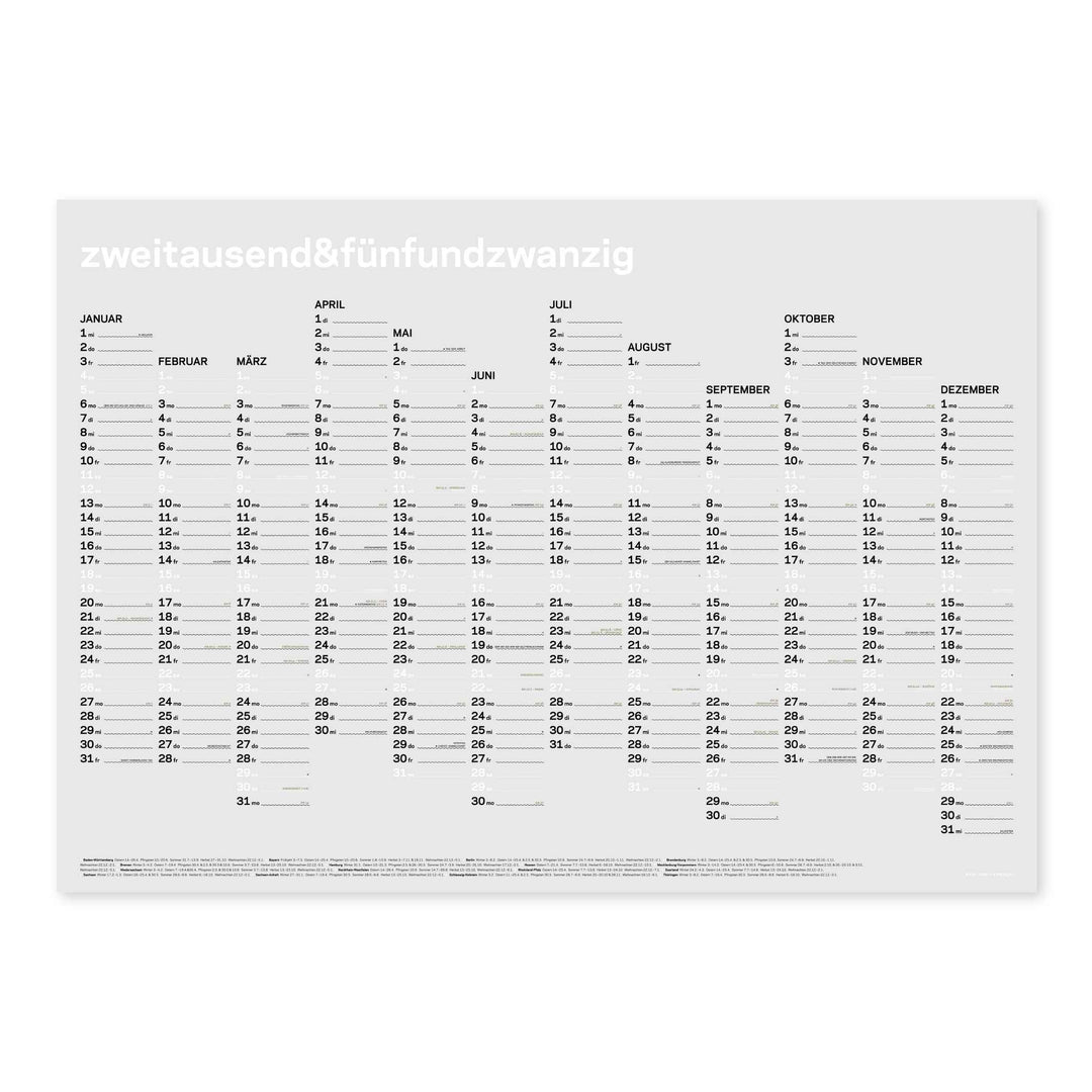 zweitausend&fünfundzwanzig - JAHRES-WANDKALENDER 2025 - Weiss Schwarz Gold - A1 84×59 cm | rikiki