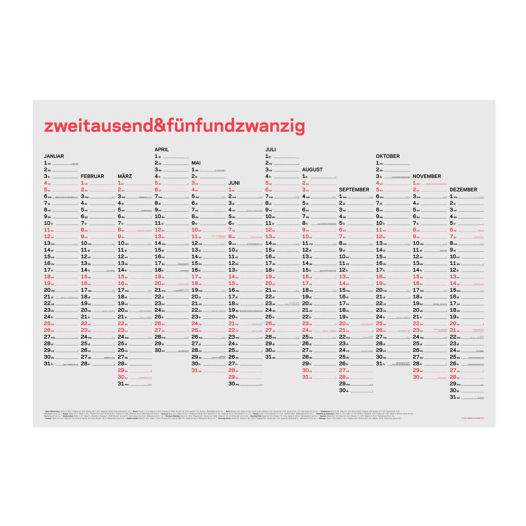 zweitausend&fünfundzwanzig - WALL CALENDAR 2025 - Neon-Coral Black Gold - A1 84×59 cm | rikiki