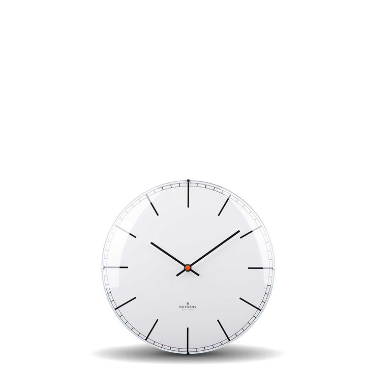 ONE INDEX DOME - Silent WALL CLOCK - Stainless steel with white dial &amp; indices | Huygens