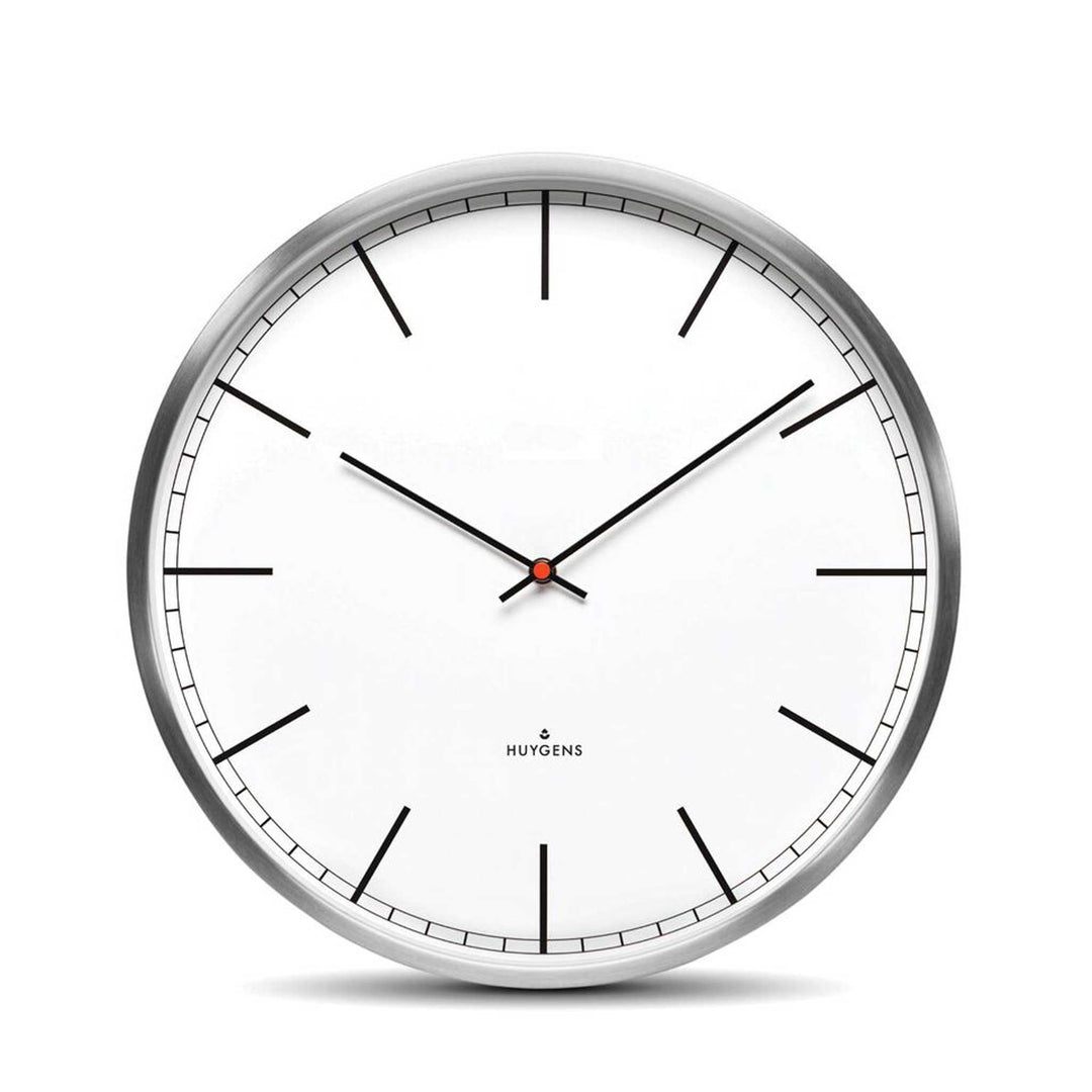 ONE INDEX - Silent WALL CLOCK - Stainless steel with white dial &amp; indices | Huygens