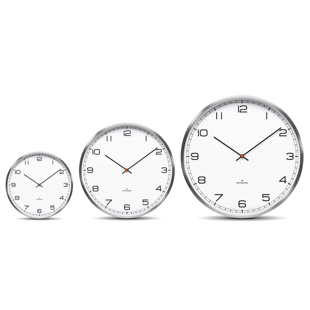 ONE ARABIC - Silent WALL CLOCK - Stainless steel with white dial &amp; Arabic numerals | Huygens