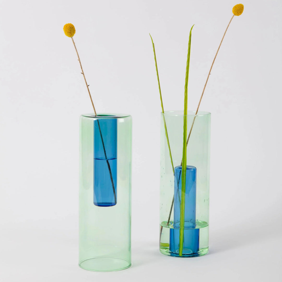 REVERSIBLE GLASS VASE - Glas-VASE - Grün & Blau | Block Design