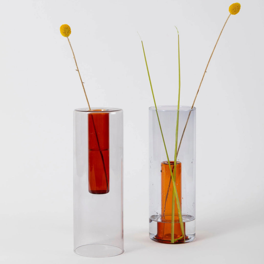 REVERSIBLE GLASS VASE - Glas-VASE - Grau & Orange | Block Design