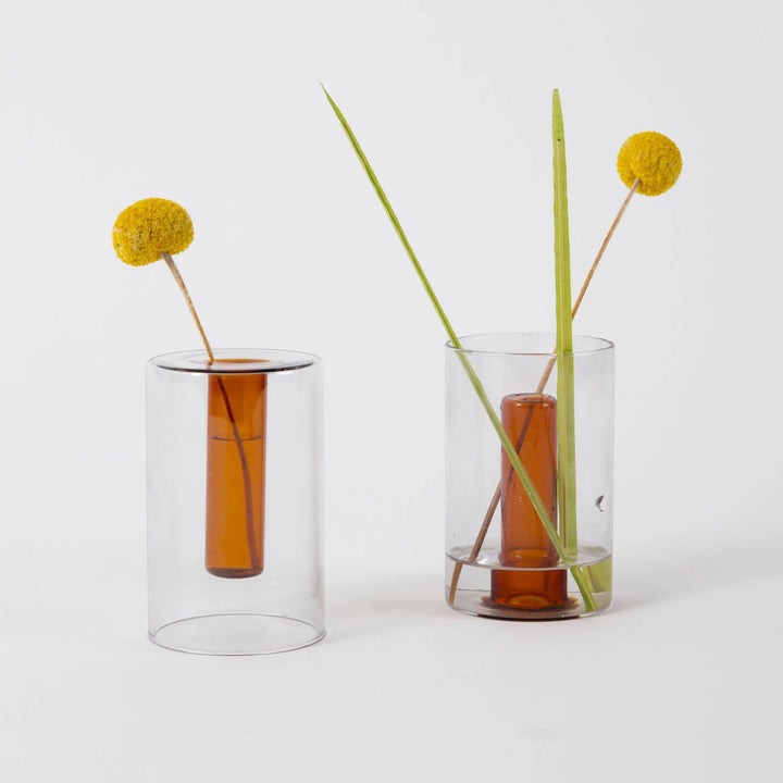 REVERSIBLE GLASS VASE - Glas-VASE - Grau & Orange | Block Design