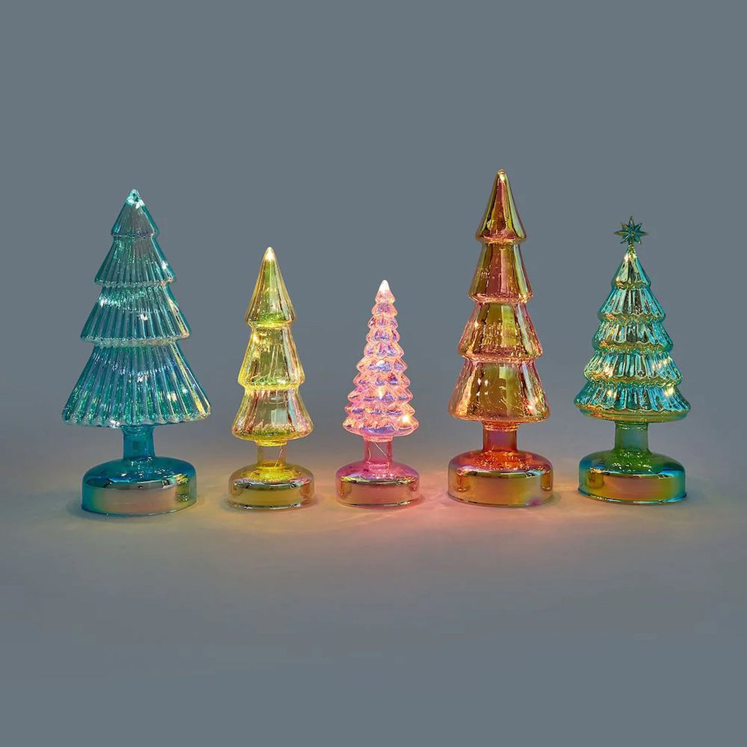 Small Colorful LED GLASS LIGHTED TREES - Glas-Tannenbäume mit LED Beleuchtung - 5er Set |  MoMA