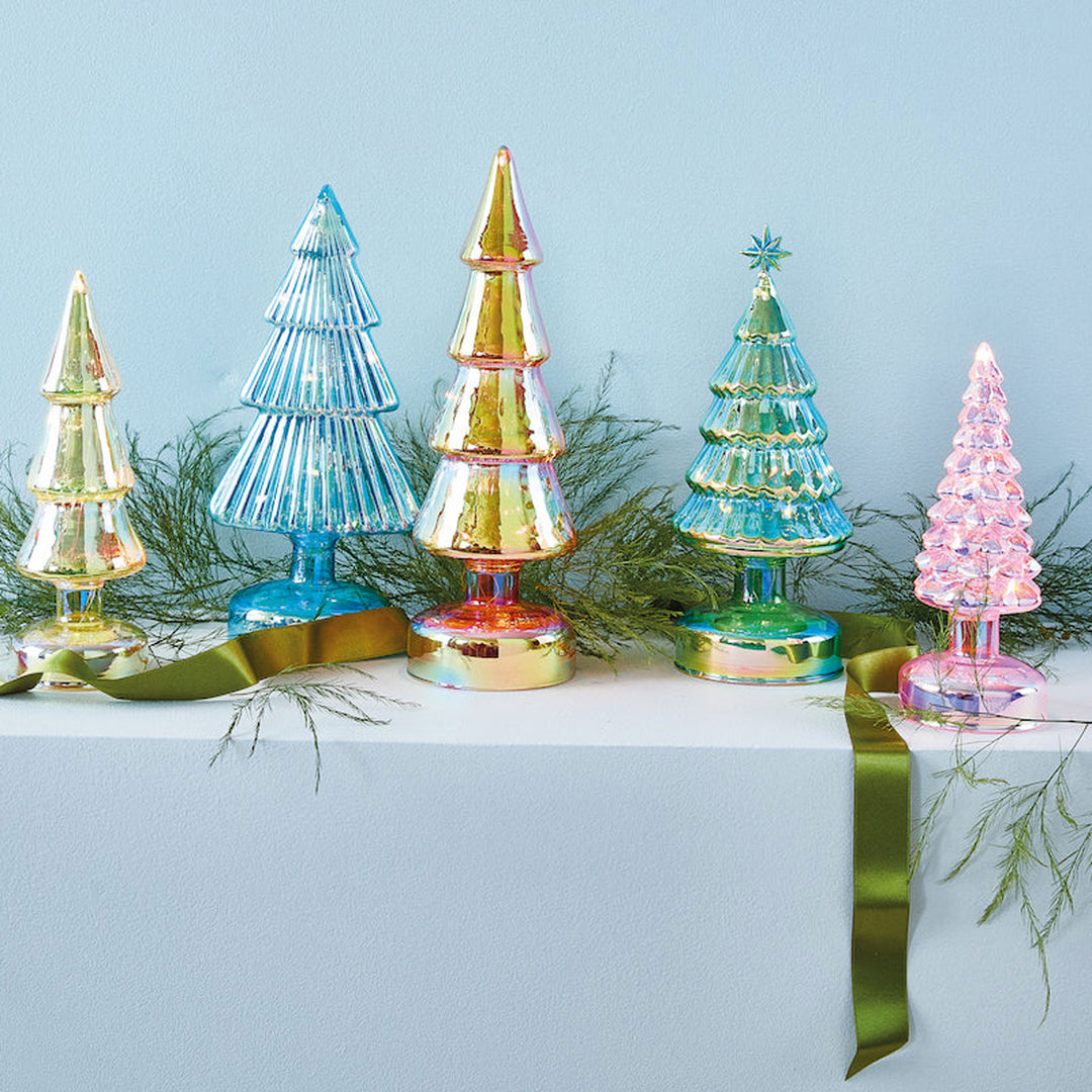 Small Colorful LED GLASS LIGHTED TREES - Glas-Tannenbäume mit LED Beleuchtung - 5er Set |  MoMA