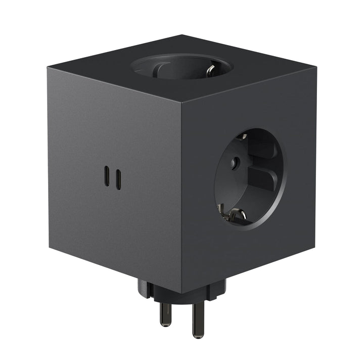 SQUARE 2 - 3-way multiple socket outlet - black cube - 2x USB-C 30W | Avolt