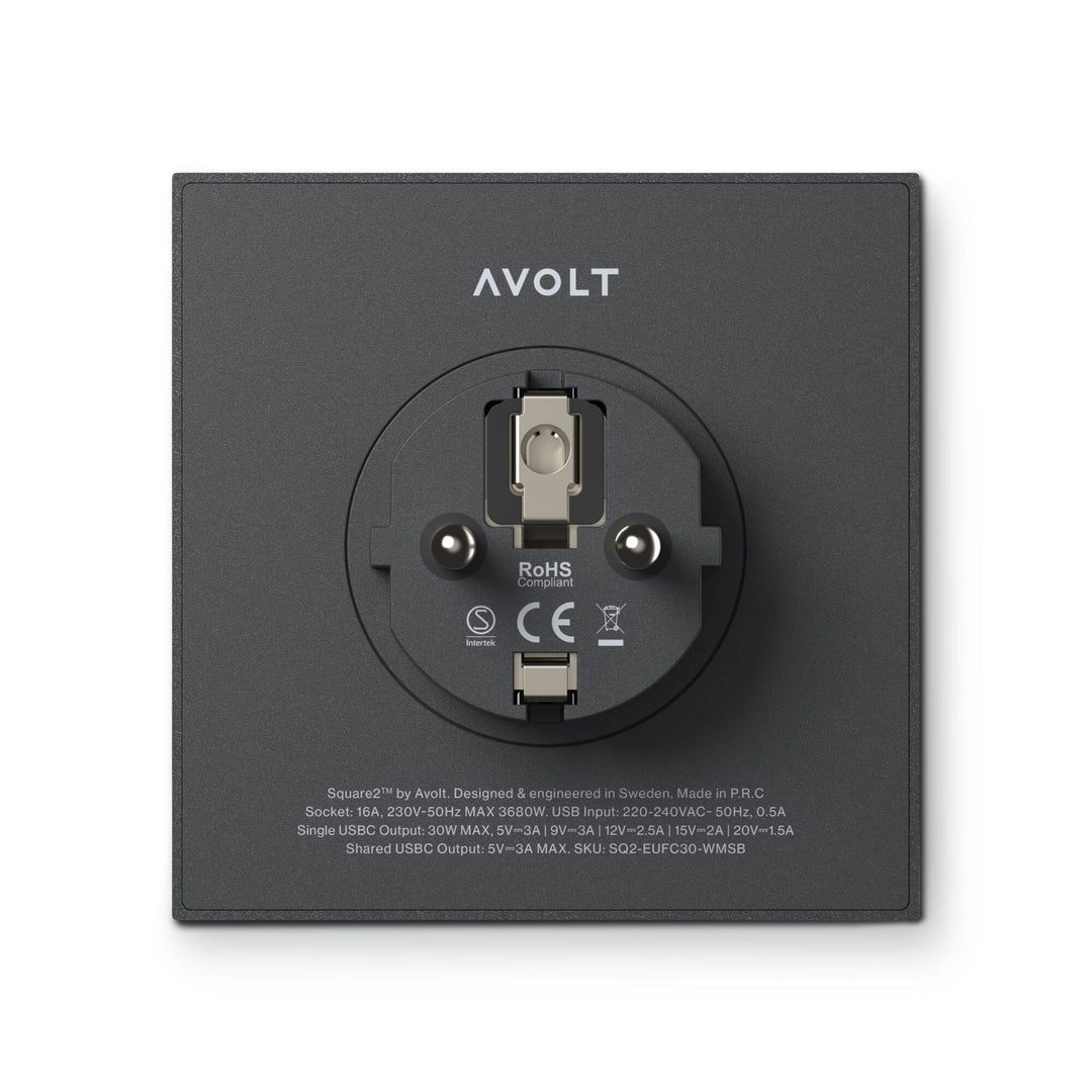 SQUARE 2 - 3-way multiple socket outlet - black cube - 2x USB-C 30W | Avolt