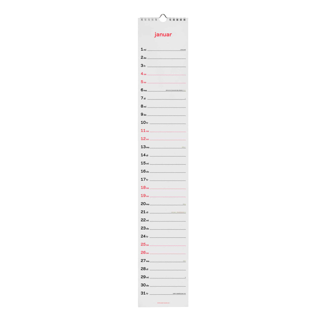 zweitausend&fünfundzwanzig - STREIFEN-KALENDER 2025 - Neon-Korall Schwarz Gold - 12×69 cm | rikiki